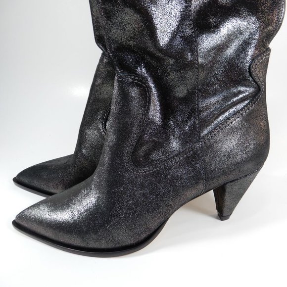 LARROUDE Louise Cowboy BOOTS Size 8 Shine Graphite Metallic Suede Leather $495 - Picture 7 of 15